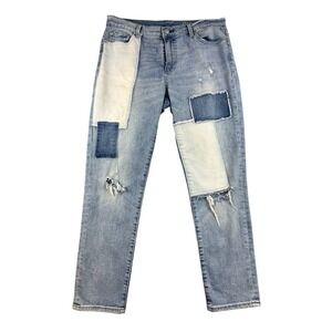 Gap 1969 Girlfriend Jeans Women 30 Blue Light Wash Patchwork Distressed Denim